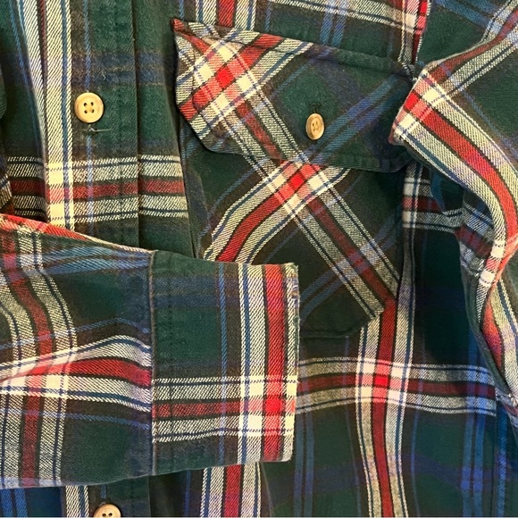 Vintage Woolrich USA Mens Flannel Shirt L Green White Red Blue Plaid Cotton L/S - Picture 8 of 10